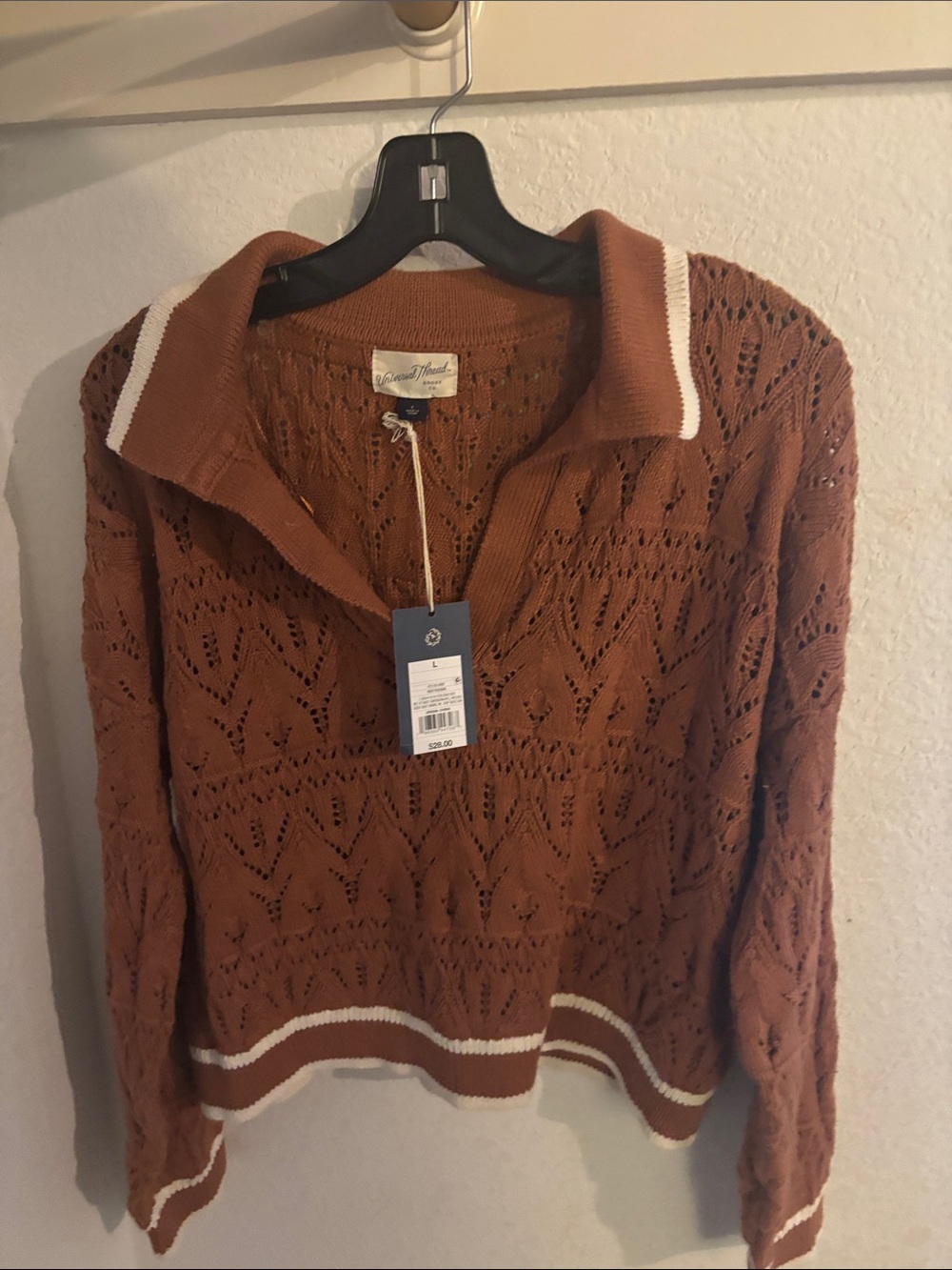 Universal Thread Rust Openwork Polo Sweater with White Trim